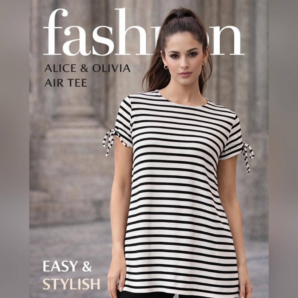 ALICE & OLIVIA AIR TEE shirt Linen blend black/white stripes Sz S-M